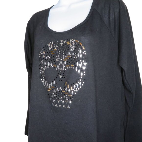 Vintage 90s Y2K Volcom Black Top Womens M Skull Long Sleeve Sheer Back - Picture 4 of 8